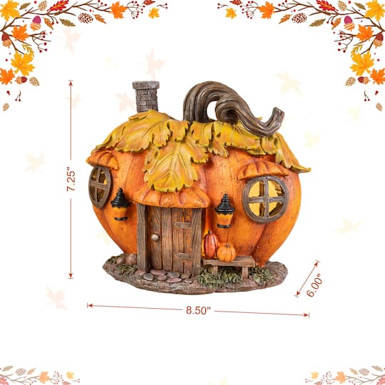 Glitzhome® 8.5" Lighted Fall Resin Pumpkin House Table Decor with Timer